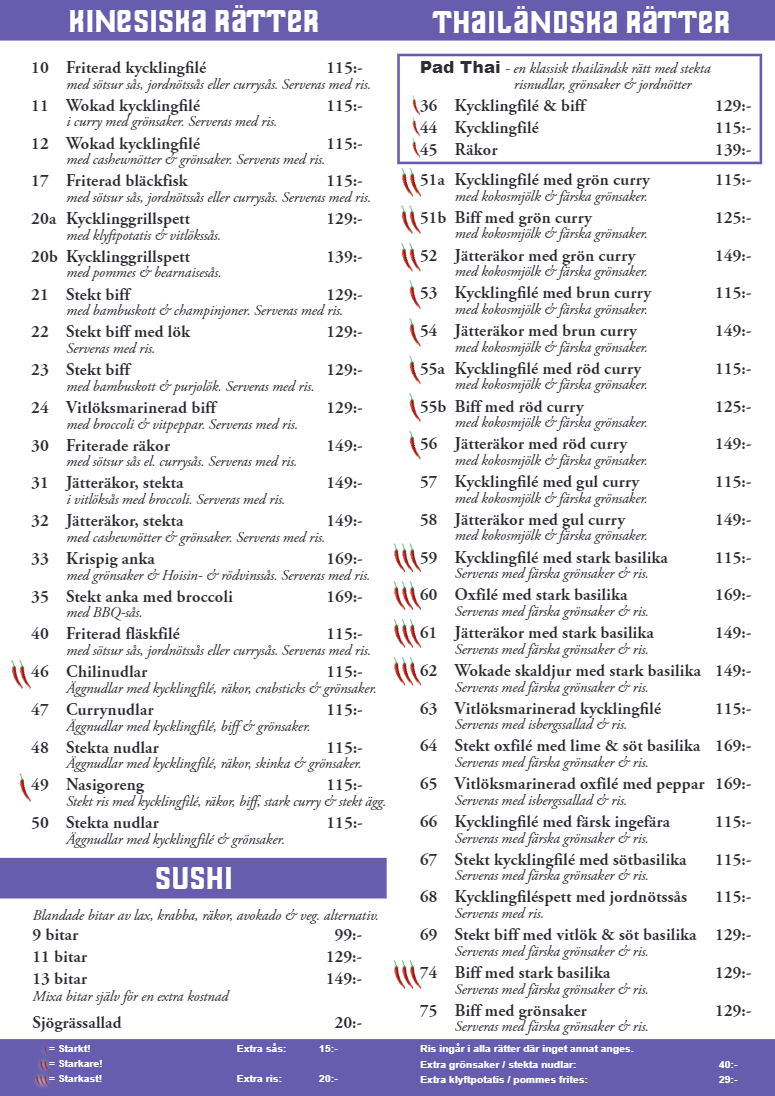 Menu Thai Palace i Karlshamn